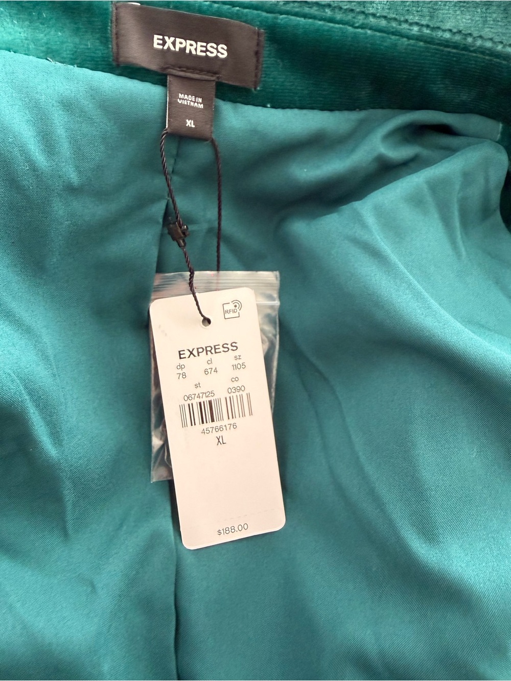 Express NWT Emerald Green/Teal Velvet Blazer XL - Picture 8 of 10